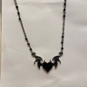 Black Heart Gothic Necklace with Bat Wings